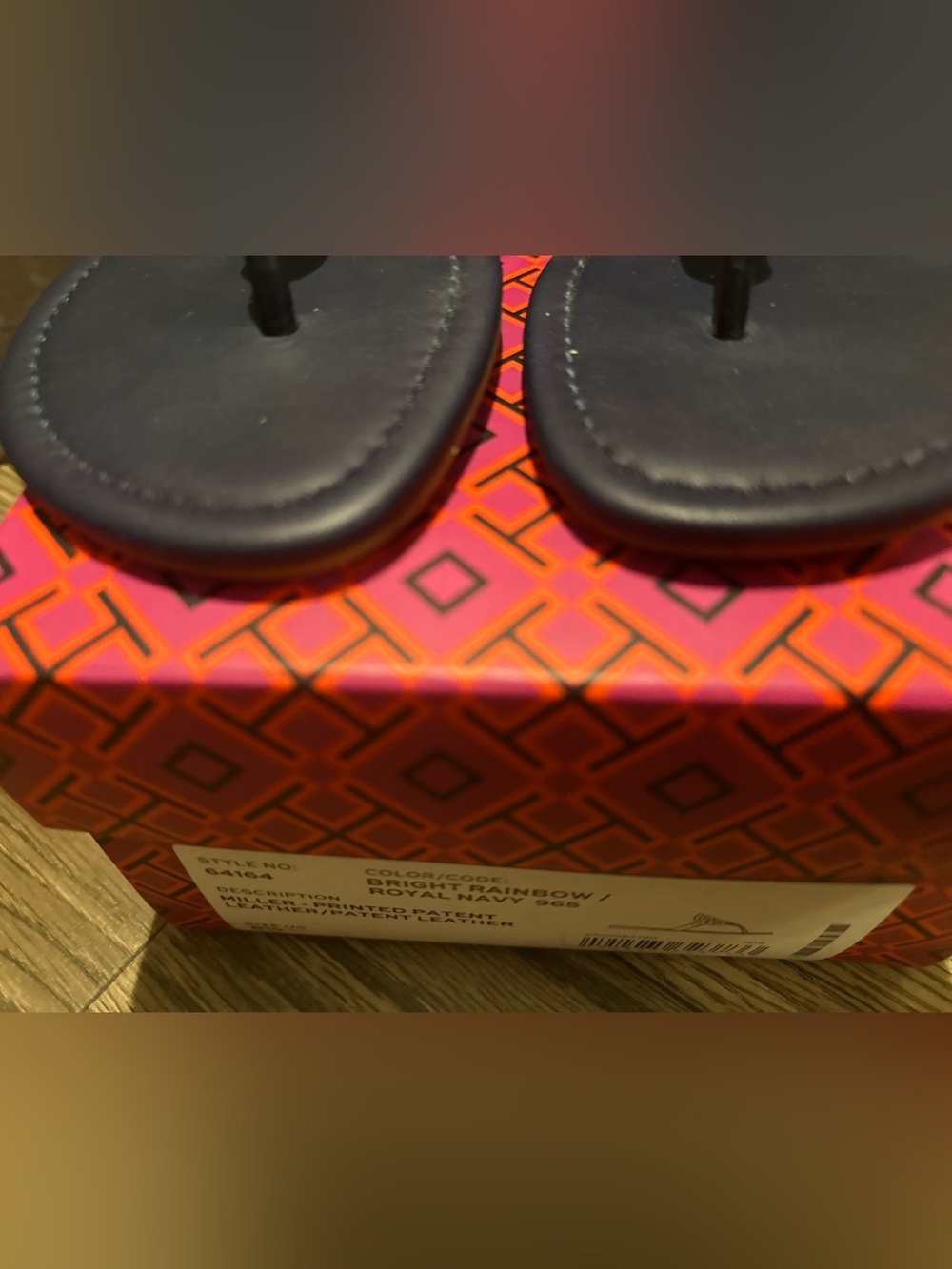 Tory Burch Navy Thong Sandals with Rainbow Logo - Picture 2 of 4